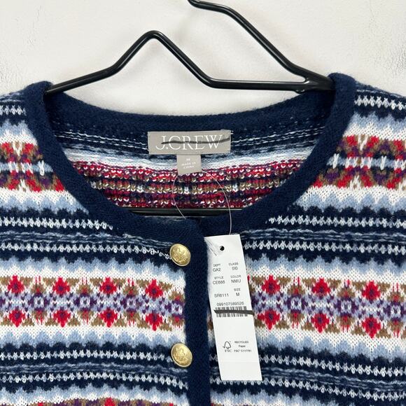J.Crew Fair Isle Lady Jacket Boiled Wool Blend Gold Buttons Preppy Navy M NWT - Picture 7 of 15